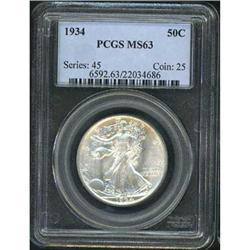 1934 Liberty Walking Half Dollar PCGS MS63