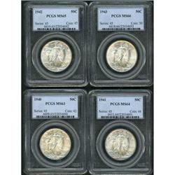 Group of 4 Walking Liberty 50C PCGS 1940-1943, MS63-66