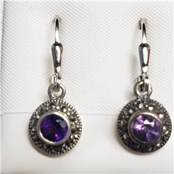 Silver Amethyst Marcasite Earrings, Suggested Retail Value $140