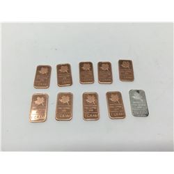 Lot of Copper Grams and 1 Silver (10 x 1gram)