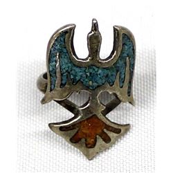 Navajo Sterling Chip Inlay Turqouise & Coral Ring