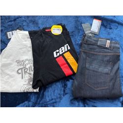 1 pair Triumph jeans, size 38R; 2 t-shirts, XL