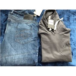 1 pair Gastown jeans, size 40/34; 1 hoodie, size XL