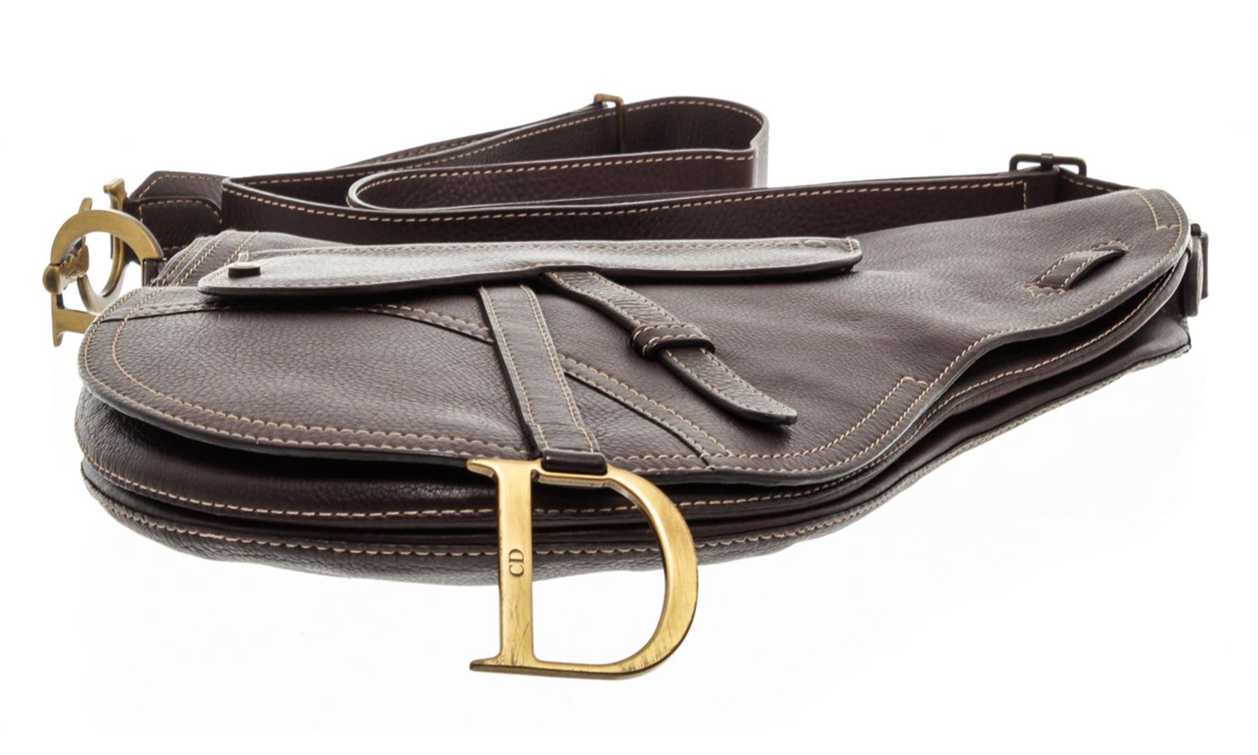 Christian Dior Brown Leather Large Saddle Bag Crossbody