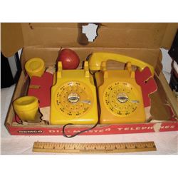 UNSEEN 2 DIFFERENT YELLOWS Demco 1950's toy telephones be used with Bell is seems can have batteries