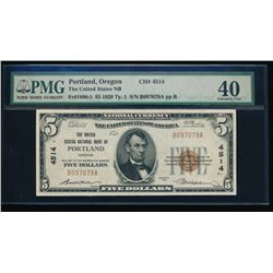 1929 $5 Portland National Bank Note PMG 40