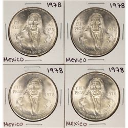 Lot of (4) 1978 Mexico Cien Pesos Silver Coins