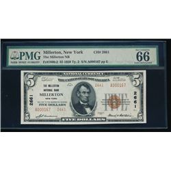 1929 $5 Millerton National Bank Note PMG 66EPQ