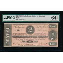 1864 $2 Confederate States of America Note PMG 64EPQ