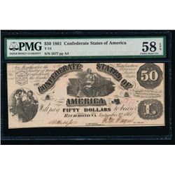 1861 $50 Confederate States of America Note PMG 58EPQ