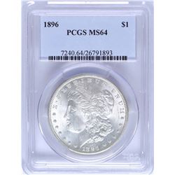 1896 $1 Morgan Silver Dollar Coin PCGS MS64 Amazing Toning