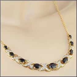 Plated 18KT Yellow Gold 10.27ctw Black Sapphire and Diamond Pendant with Chain