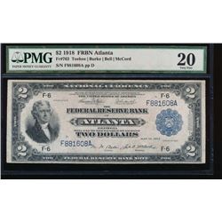 1918 $2 Atlanta Federal Reserve Bank Note PMG 20