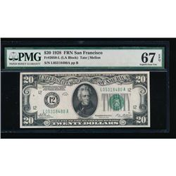 1928 $20 San Francisco Federal Reserve Note PMG 67EPQ