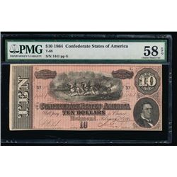 1864 $10 Confederate States of America Note PMG 58EPQ