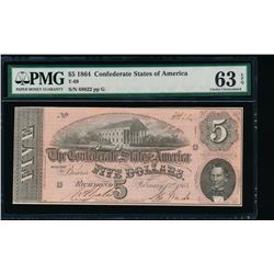 1864 $5 Confederate States of America Note PMG 63EPQ