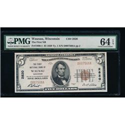 1929 $5 Wausau National Bank Note PMG 64EPQ