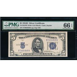 1934D $5 Silver Certificate PMG 66EPQ
