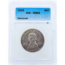 1925 Vancouver Commemorative Half Dollar Coin ICG MS62