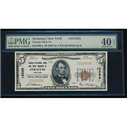 1929 $5 Syracuse National Bank Note PMG 40EPQ