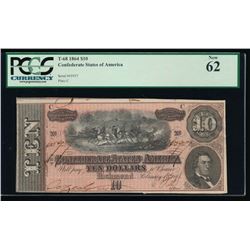1864 $10 Confederate States of America Note PCGS 62