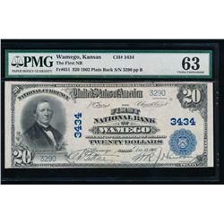 1902 $20 Wamego National Bank Note PMG 63