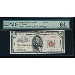 1929 $5 Knightstown National Bank Note PMG 64