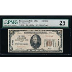 1929 $20 Tippecanoe City National Bank Note PMG 25