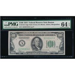 1934 $100 Boston Federal Reserve Note PMG 64EPQ