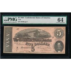 1864 $5 Confederate States of America Note PMG 64