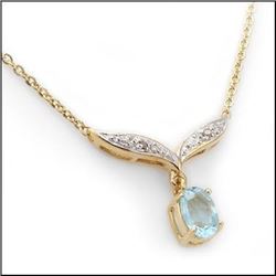 Plated 18KT Yellow Gold 3.93ct Blue Topaz and Diamond Pendant with Chain