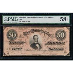 1864 $50 Confederate States of America Note PMG 58EPQ