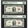 Image 1 : Lot of (2) Consecutive 1953C $2 Legal Tender Notes Fr.1512 PMG Gem Uncirculated 66EPQ