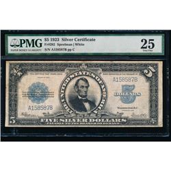 1923 $5 Lincoln Porthole Silver Certificate PMG 25