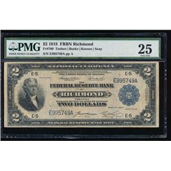 1918 $2 Richmond Federal Reserve Bank Note PMG 25