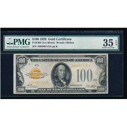 1928 $100 Gold Certificate PMG 35EPQ