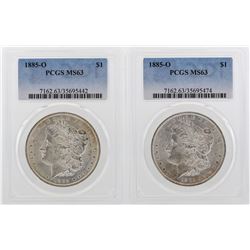 Lot of (2) 1885-O $1 Morgan Silver Dollar Coins PCGS MS63