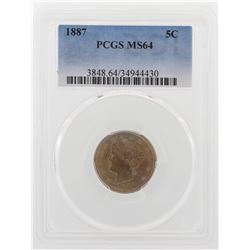 1887 Liberty V Nickel Coin PCGS MS64 Great Color