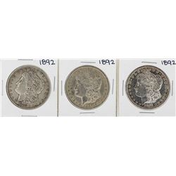 Lot of (3) 1892 $1 Morgan Silver Dollar Coins