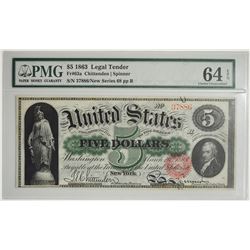 1863 $5 Legal Tender Note PMG 64EPQ