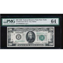 1928 $20 New York Federal Reserve Note PMG 64