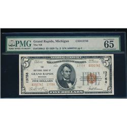 1929 $5 Grand Rapids National Bank Note PMG 65EPQ