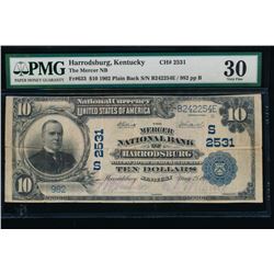 1902 $10 Harrodsburg National Bank Note PMG 30