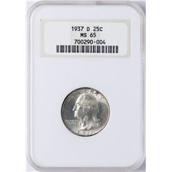 1937-D Washington Quarter Coin NGC MS65 Old Holder