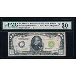 1934 $1000 Kansas City Federal Reserve Note PMG 30