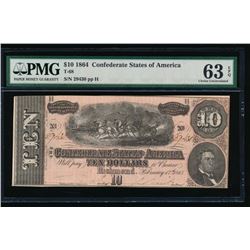 1864 $10 Confederate States of America Note PMG 63EPQ