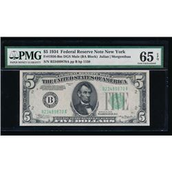 1934 $5 New York Federal Reserve Note PMG 65EPQ