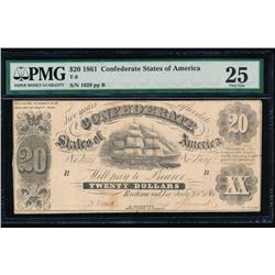 1861 $20 Confederate States of America Note PMG 25