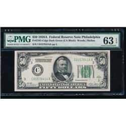 1928A $50 Philadelphia Federal Reserve Note PMG 63EPQ