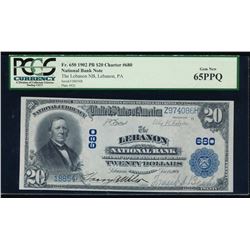 1902 $20 Lebanon National Bank Note PCGS 65PPQ